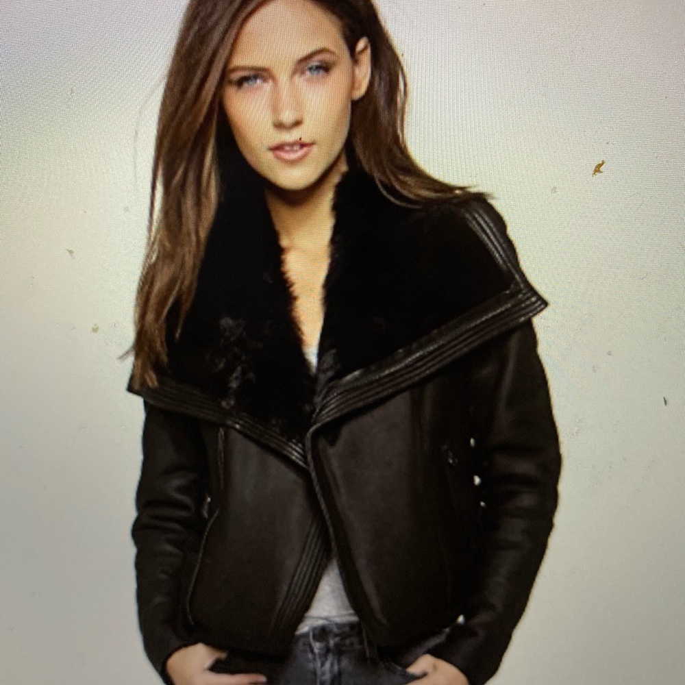 NWT VINCE BLACK LEATHER SHEARLING JACKET M
